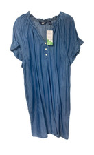 Sleeveless Chambray Denim Shift Dress with Pink Trim and Split Henley Neck — listing 2