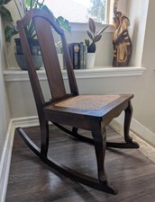 Antique Mahogany-Stained Sewing Rocker with Floral Needlepoint Seat — listing 6