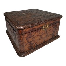 Antique Pyrography Six-Sided Wooden Box with Lid, Carved 17th-Century Cavalier Portrait, 7.5 in. High — listing 2
