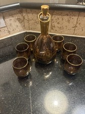 Vintage Amethyst Glass Decanter Set with Gilt Floral Enamel, Decanter + 5 Cordial Glasses Decanter + 5 glasses, listing 5