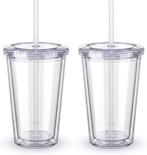Double-Wall Acrylic Tumbler with Straw and Silicone Flower Straw Topper, Colorful Floral Print, ~24oz — listing 2