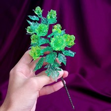 Vintage Uranium Glass Flower Frog, 16-Hole Round Green Glass, 4.5 inch