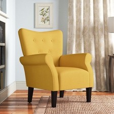 Traditional Mahogany-Finish Upholstered Armchair with Gold Striped Fabric — listing 5