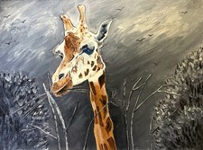 Framed Wildlife Painting of Giraffe with Doves, Signed J. Beckford — listing 5