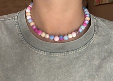 Handmade Multicolor Beaded Statement Necklace with Acrylic Rondelles and Silver Spacers — listing 4