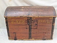 Antique Victorian Dome-Top Steamer Trunk with Embossed Tin & Oak Slats 36" — listing 5