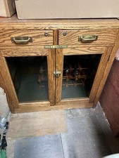 Antique Oak Two-Piece Hutch Cabinet with Glass-Door China Top and Cupboard Base — listing 3