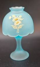 Vintage Frosted Pink Satin Glass Fairy Lamp with Hand-Painted Floral Shade, 5.5" Tall — listing 4