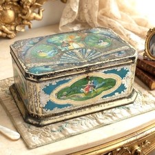 Vintage Oval Lidded Tin Box with Terracotta and Gilt Aesthetic Movement Design — listing 3