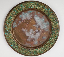 Persian FirOzeh Kubi Turquoise Inlaid Copper Footed Compote Bowl with Pierced Crown Rim — listing 2