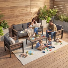 Aluminum Patio Conversation Set - Sofa, 2 Lounge Chairs & Coffee Table with Gray Cushions
