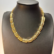 Vintage Matte Gold-Tone Overlapping Curved Link Collar Necklace — listing 2