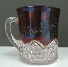 Antique EAPG Ruby Stained Souvenir Miniature Pitcher/Creamer, Engraved 'Trenton Fair 1909' — listing 5