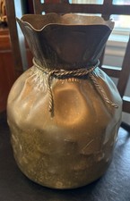 Vintage Brass Money Bag / Sack Vase with Rope Tie and Ruffled Top — listing 6