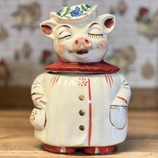 Shawnee Pottery "Winnie" Pig Cookie Jar with Blue Collar and Floral Hat — listing 4