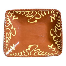 Vintage Redware-Style Slip-Decorated Pottery Bowl with Fruit Basket Motif