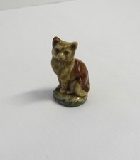 Wade Whimsies Miniature Porcelain Kitten with Yarn Figurine, Light Brown, 1" Tall