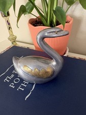 Figural Swan Miniature Metal Figurine with Textured Wings