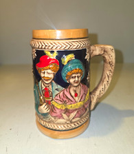 Vintage German High-Relief Ceramic Beer Stein with Valkyrie/Norse Battle Scene, 'Lebensmüd', Twig Handle, No Lid — listing 2