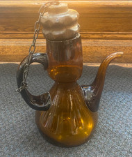 Amber Hand-Blown Glass Square Teapot-Form Vase with Applied Handle and Spout Etched signature — listing 4