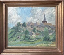 Framed Landscape Print on Canvas — Country Village with Church, Mill, and Flower Garden — listing 3