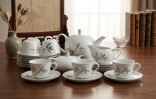 Seyei Fine China Silver-White Bamboo Service for 6 Tea Set, 21 Pieces