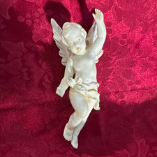 Porcelain Angel Christmas Ornament with Pink Satin Dress and Feather Wings — listing 3