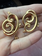 YSL Vintage Gold-Tone Navy Enamel Octagonal Monogram Logo Clip-On Earrings — listing 2