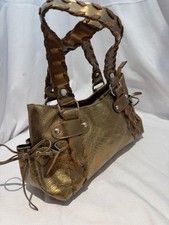 The Stone Two-Tone Leather Satchel Handbag with Green and Brown Panels — listing 2