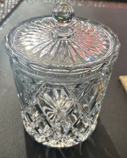 Cut Crystal Lidded Biscuit Barrel / Covered Jar with Diamond and Fan Pattern — listing 6