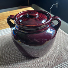Vintage Brown Glazed Stoneware Bean Pot with Double Handles — listing 4