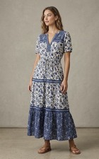 Gap White Textured Windowpane Smocked Bodice Maxi Sundress, Size 8 — listing 2