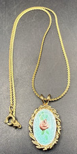 Gold-Tone Enamel Rose Flower Pendant Necklace with Pavé Crystal Center on Snake Chain — listing 6