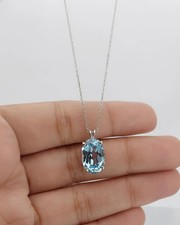 1980s Sterling Silver Bezel-Set Blue Aquamarine-Colored Stone Pendant on Sterling Chain — listing 3