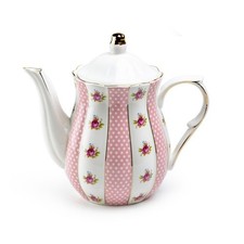 Vintage Pink & White Polka Dot Porcelain Picnic Tea Set for 4 with Wicker Basket, listing 4