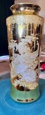 Japanese Black Ceramic Peacock Vase with Gold Trim and Twin Handles — listing 5