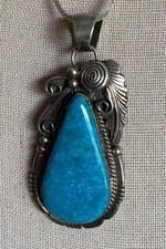 Native American Sterling Silver Free-Form Turquoise Pendant Necklace — listing 2