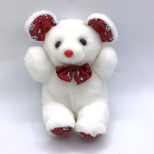 Vintage Christmas White Mouse Plush in Red Star Pajamas with Green Scarf — listing 3