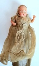 Miniature Bisque Porcelain Baby Doll in Christening Gown, 8.5 inch, on Stand — listing 4