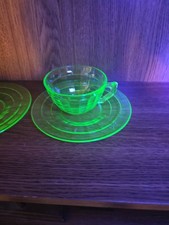 Federal Green Uranium Depression Glass Cup and Saucer with Paneled Optic Design — listing 4