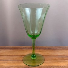 Uranium Green Glass Water Goblet with Thumbprint/Coin Dot Pattern, 5 inch — listing 5
