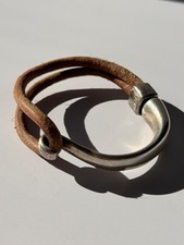 Sterling Silver 925 Multi-Strand Black Leather Cuff Bracelet with Magnetic Clasp, Israel, listing 2