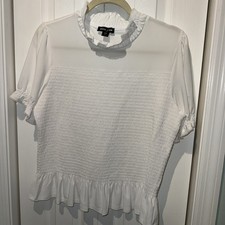Nautica Jeans Pink Smocked Ruffle Short-Sleeve Blouse, Size L, NWT — listing 6