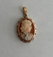 Antique Carved Shell Cameo Brooch, Diana/Luna Goddess with Crescent Moon