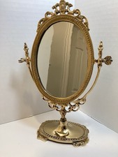 Vintage Ornate Cast Metal Vanity Tilt Mirror with Pedestal Base
