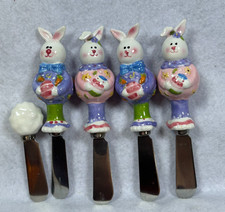 Set of 4 Easter Bunny Ceramic-Handle Stainless Steel Spreaders / Cheese Knives — listing 3