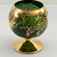 Vintage Bohemian/Venetian Style Green Glass Footed Vase with Gold Gilt Decoration — listing 3