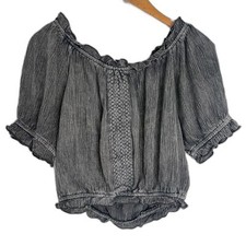 Salty Lemon Black Embroidered Boho Peasant Blouse, Size M — listing 6