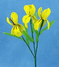 Vintage 1930s French Beaded Iris Flower, Blue Glass Seed Beads with Green Bud, 6 in. Long — listing 3
