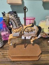 Decorative Armored Carousel Horse Figurine on Ornate Base with Brass Pole — listing 4